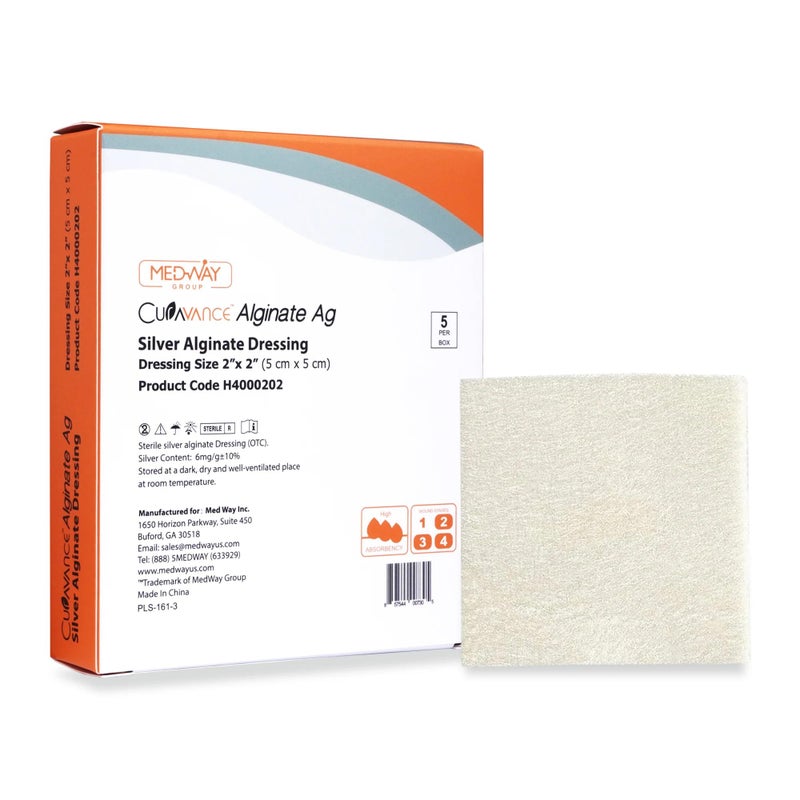MedVance Silver Calcium Alginate Ag Sterile Highly Absorbent Dressing, (2" x 2") 5 dressings/Box, 5 Pack - Image 1